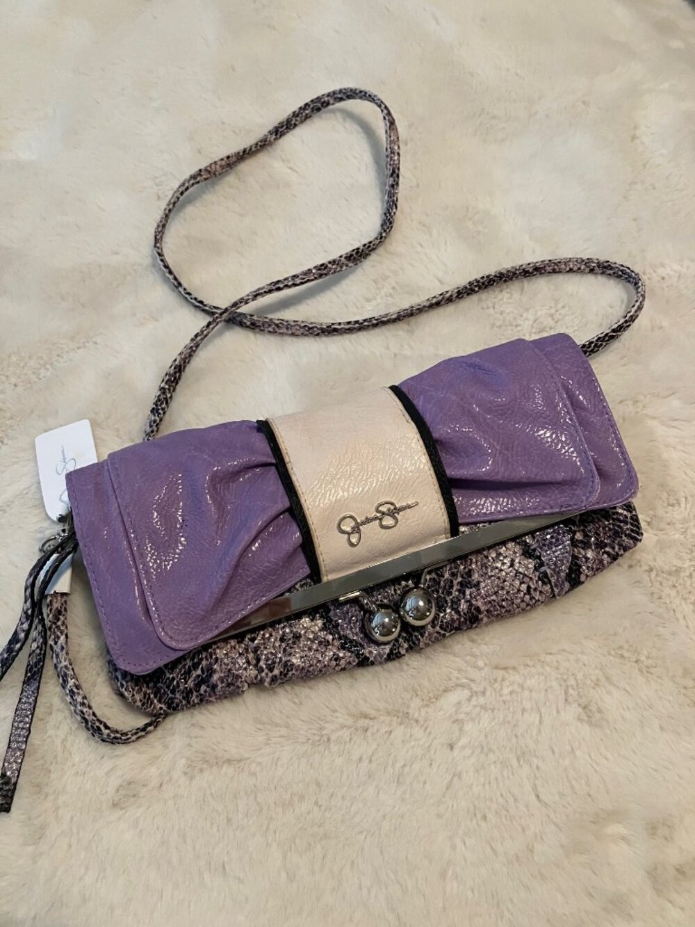 JESSICA SIMPSON - Vintage Snakeskin Purse - Purple - Cream Crossbody NWT